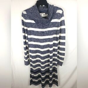 Westport 1962 Blue and White Long Sleeve Turtleneck Midi Dress Sz S